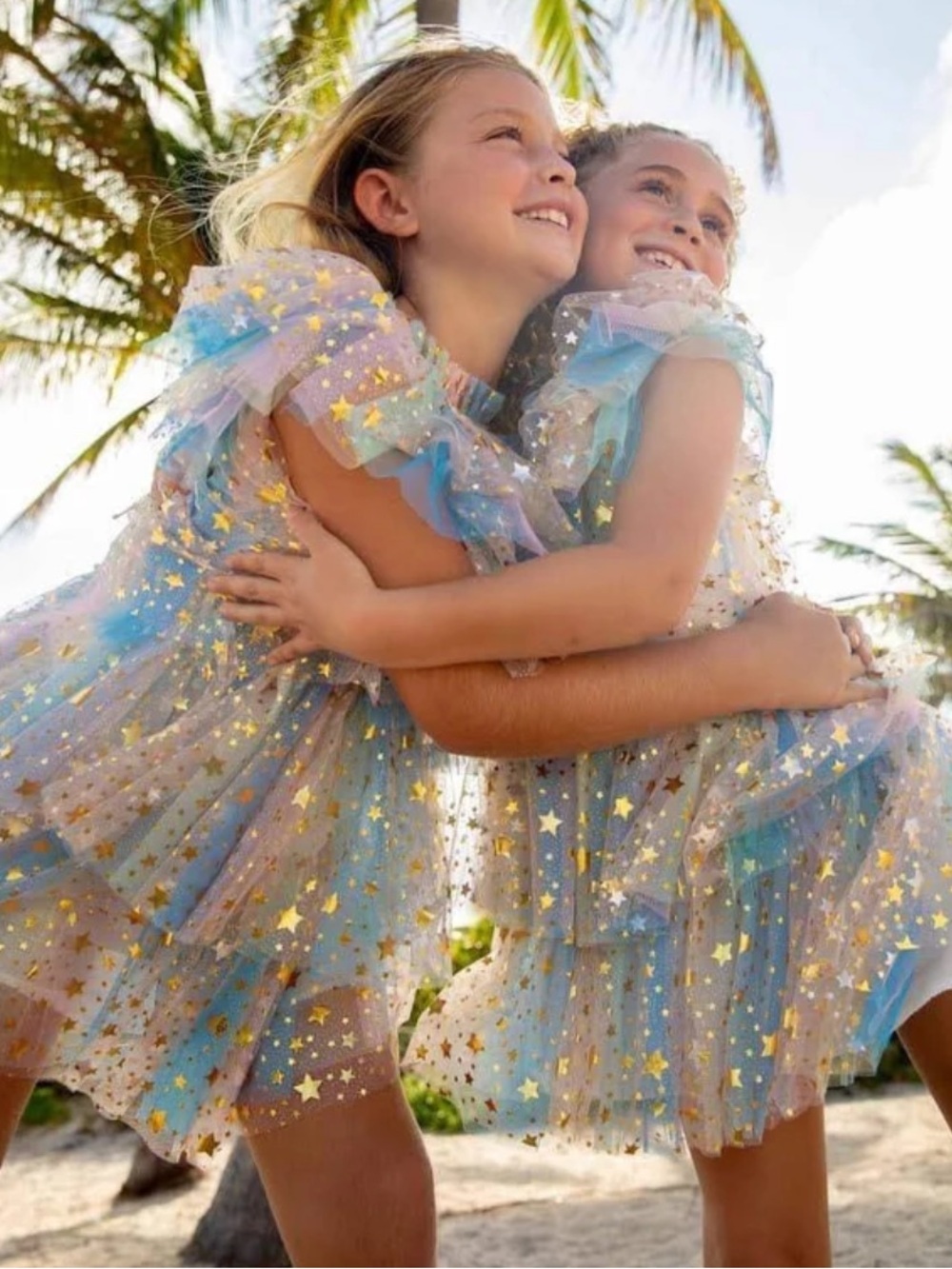 Kids Rainbow Star Tiered Tulle Dress - Pastel Multi
